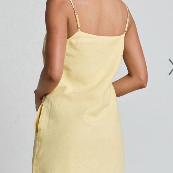 Mavie Mini Linen Dress - Linen Strappy Shift Dress in Lemon - Picture 4 of 4